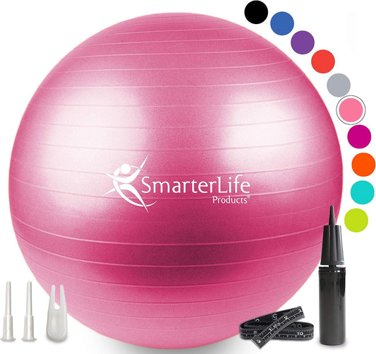 SmarterLife Exercise Ball Yoga Ball for Fitness, Balance, Stability, or Pregnancy, Gym Ball for Core Workout, Physical Therapy, Yoga Ball Chair for Office, Anti-Slip Anti-Burst