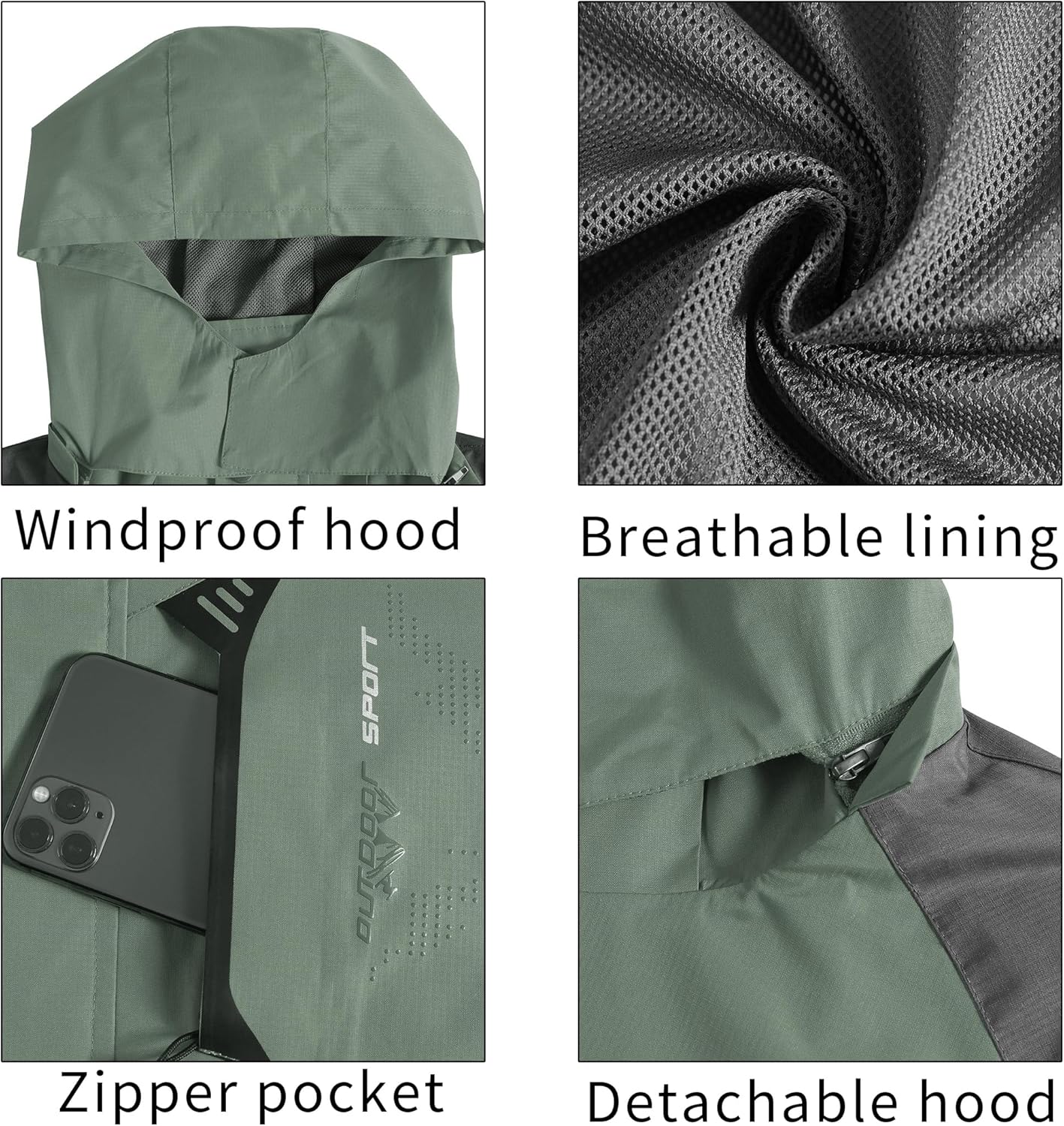 TEZO Mens Rain Jacket Waterproof with Hooded Hiking Coat Lightweight Windbreaker