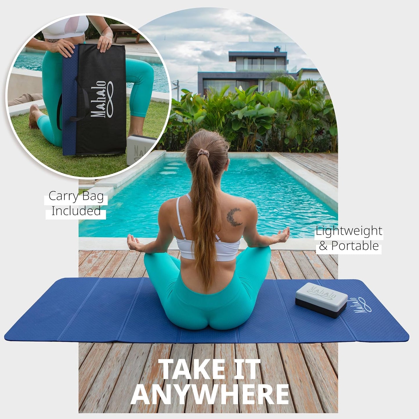 Foldable Yoga Mat + Carry Bag, 6mm 7-fold Workout Mat, Easy to Store, Anti-Slip Folding Exercise Mat for Yoga, Pilates, Home Workouts, and Floor Exercises