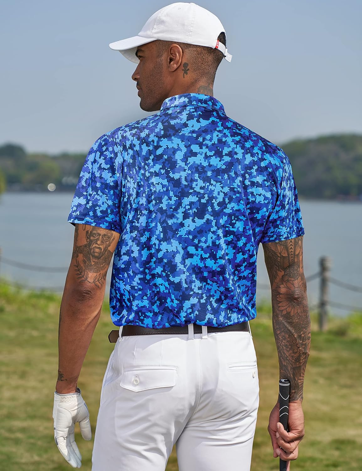 TAPULCO Mens Quick Dry Polo Shirts Camouflage Pattern Performance Athletic Lightweight Breathable Casual Golf Tshirts