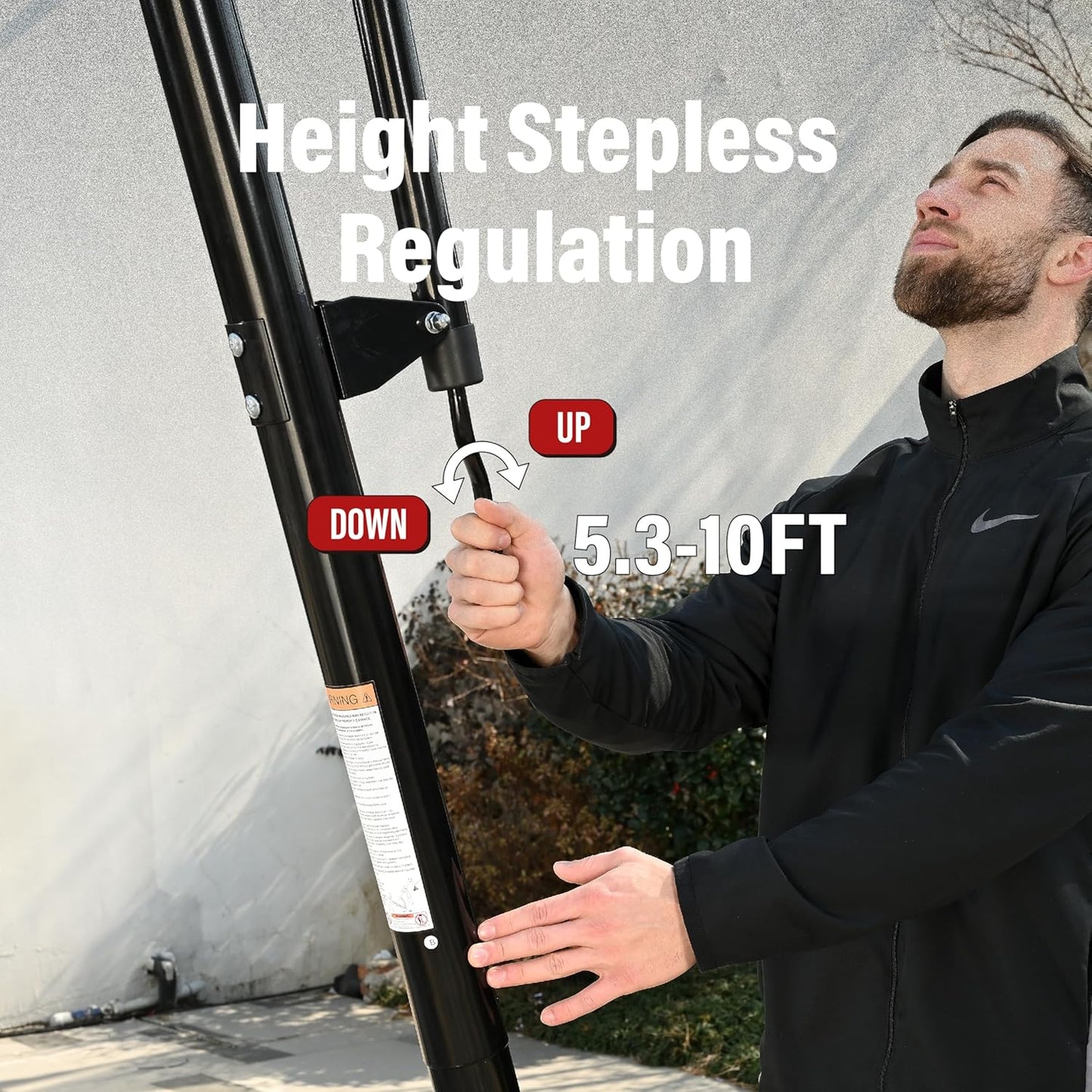 Basketball Hoop 44&48 Inch Backboard Portable Basketball Hoop Outdoor,5.3-10ft Stepless Regulation Crank Adjust Basketball Goal System