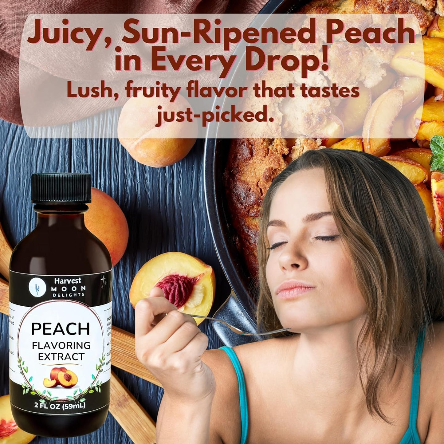 Natural Peach Extract - 2 oz - Water-Soluble - By Harvest Moon Delights - Peach Extract for Baking, Ice Cream, Drinks, and Candy - Sugar Free