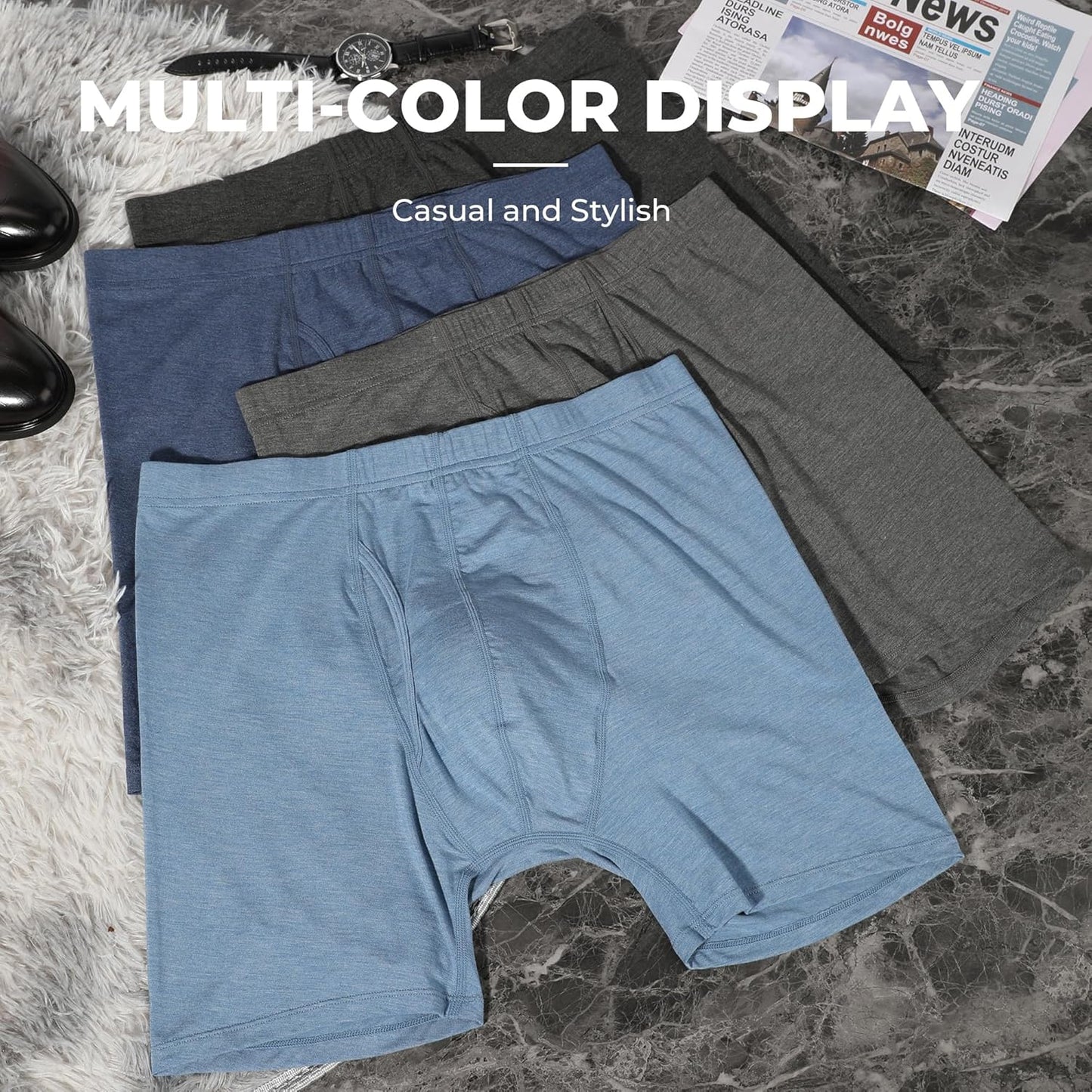 BAMBOO COOL Men's Ultra ComfortSoft Underwear, Moisture Wicking & Breathable No Ride Up Boxer Briefs with Fly, Multipack