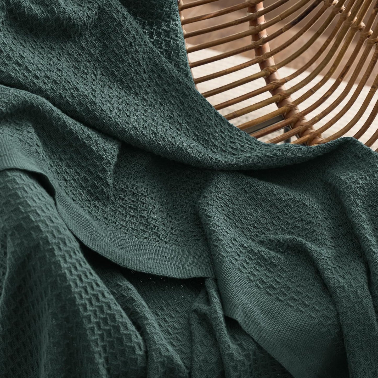 Bedsure 100% Cotton Blanket King Size for Bed - Breathable and Soft, Waffle Weave Blanket for Summer, Thick Cozy Fall Blankets for Women Gift, Dark Green, 104x90 inches