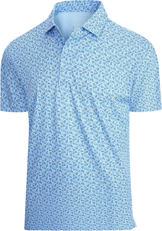 SAMERM Mens Golf Shirts Short Sleeve Dry Fit Performance Moisture Wicking Print Sport Polo Shirts for Men Casual
