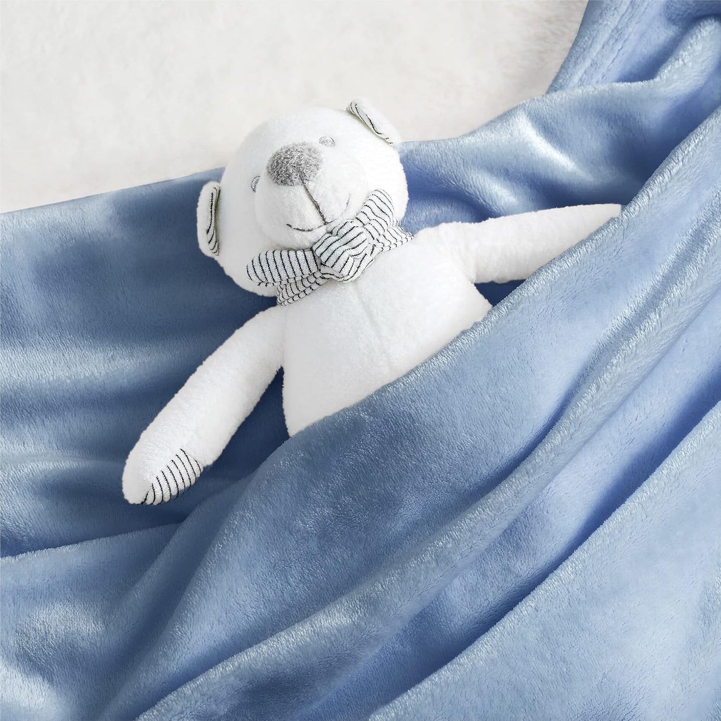 Bedsure Bedding Fleece Blanket for Girls and Boys - Soft Cozy Cute Small Throw Blankets for Travel, 43x55 Inches, Washed Blue