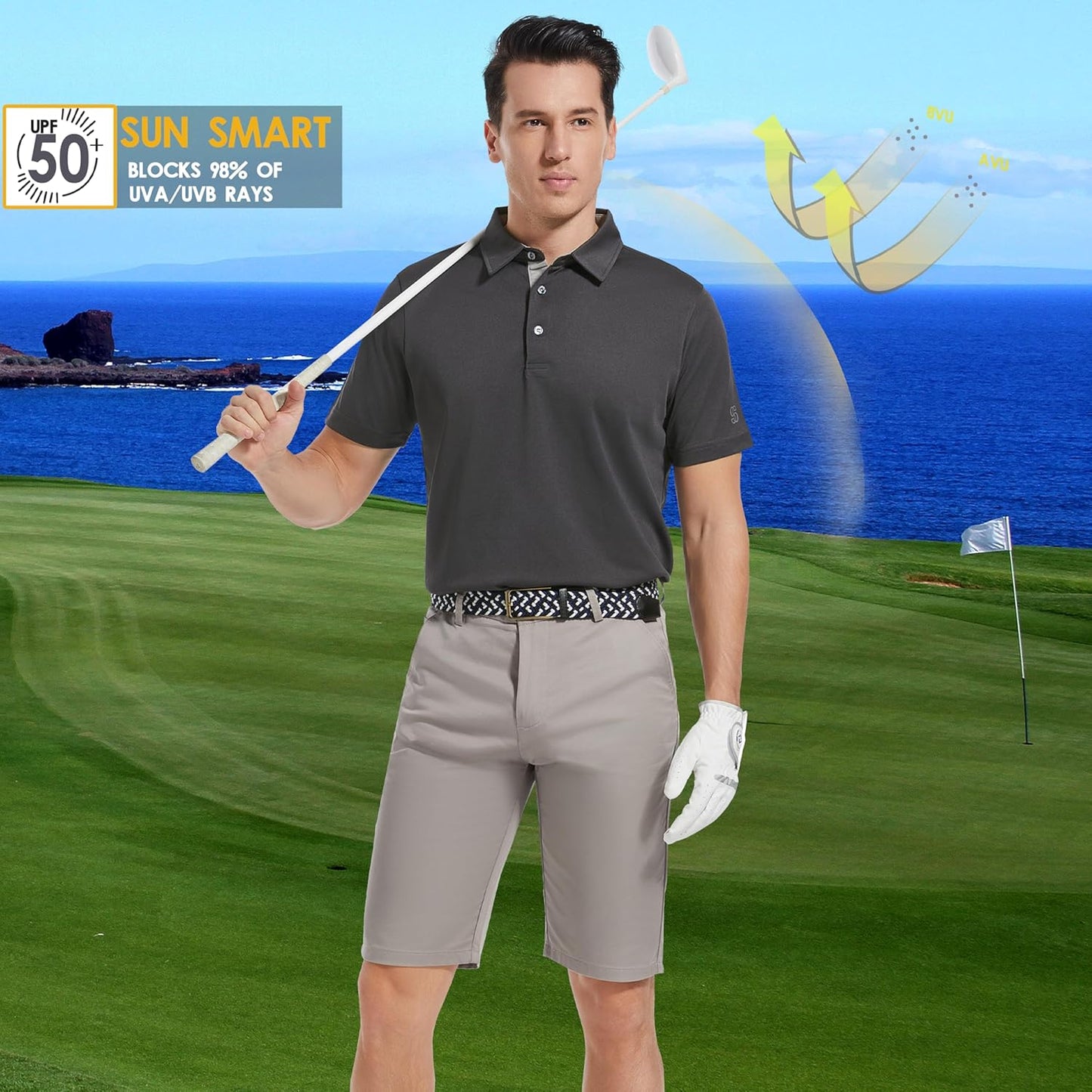 Mens Golf Shirt Short Sleeve Moisture Wicking Dry Fit Performance Solid Casual Pique Collared Golf Polo Shirts for Men