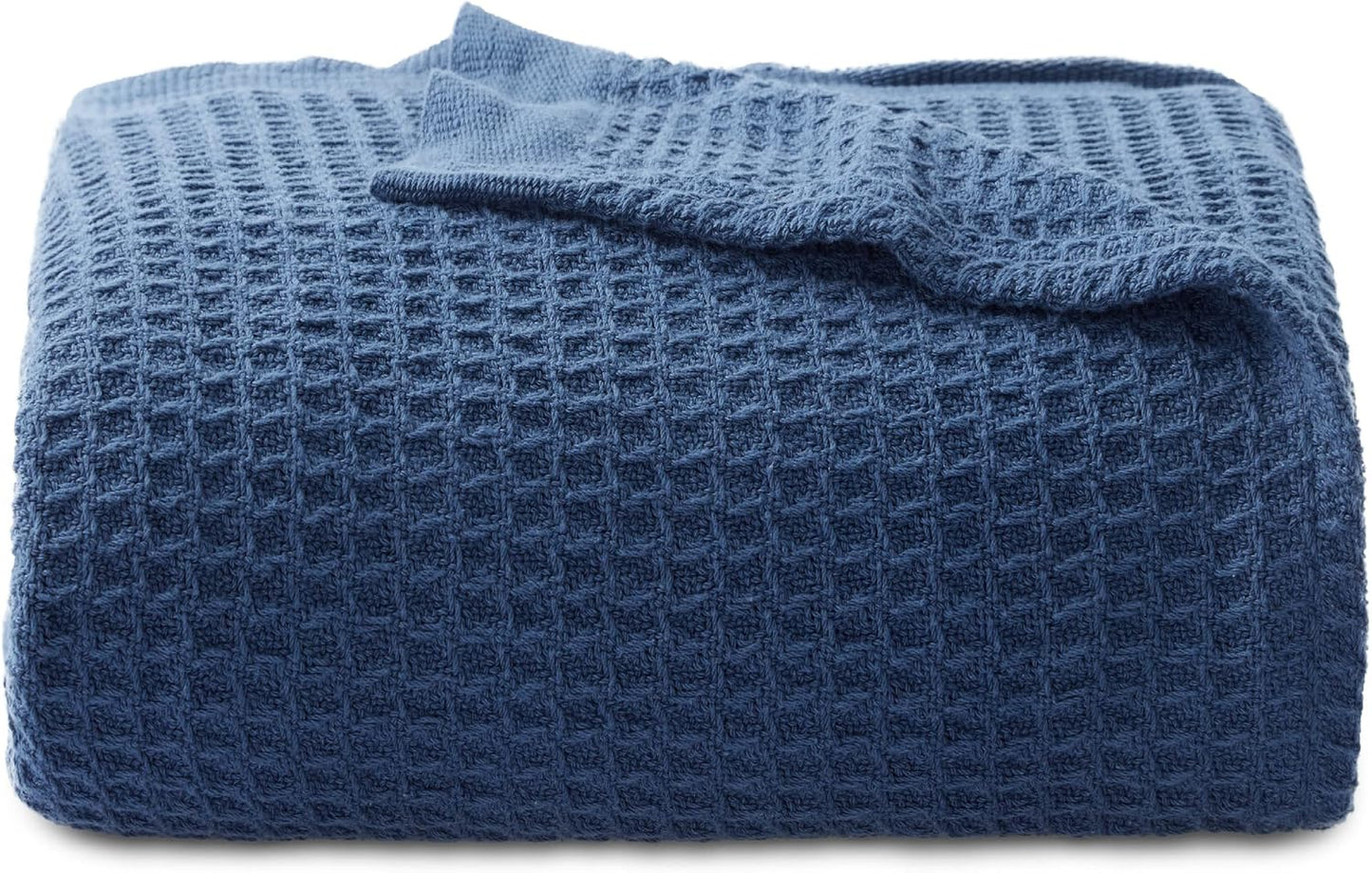 Bedsure 100% Cotton Large Throw Blanket for Couch 50x70 inches - Breathable and Soft, Waffle Weave Throw Blanket for Office, Navy
