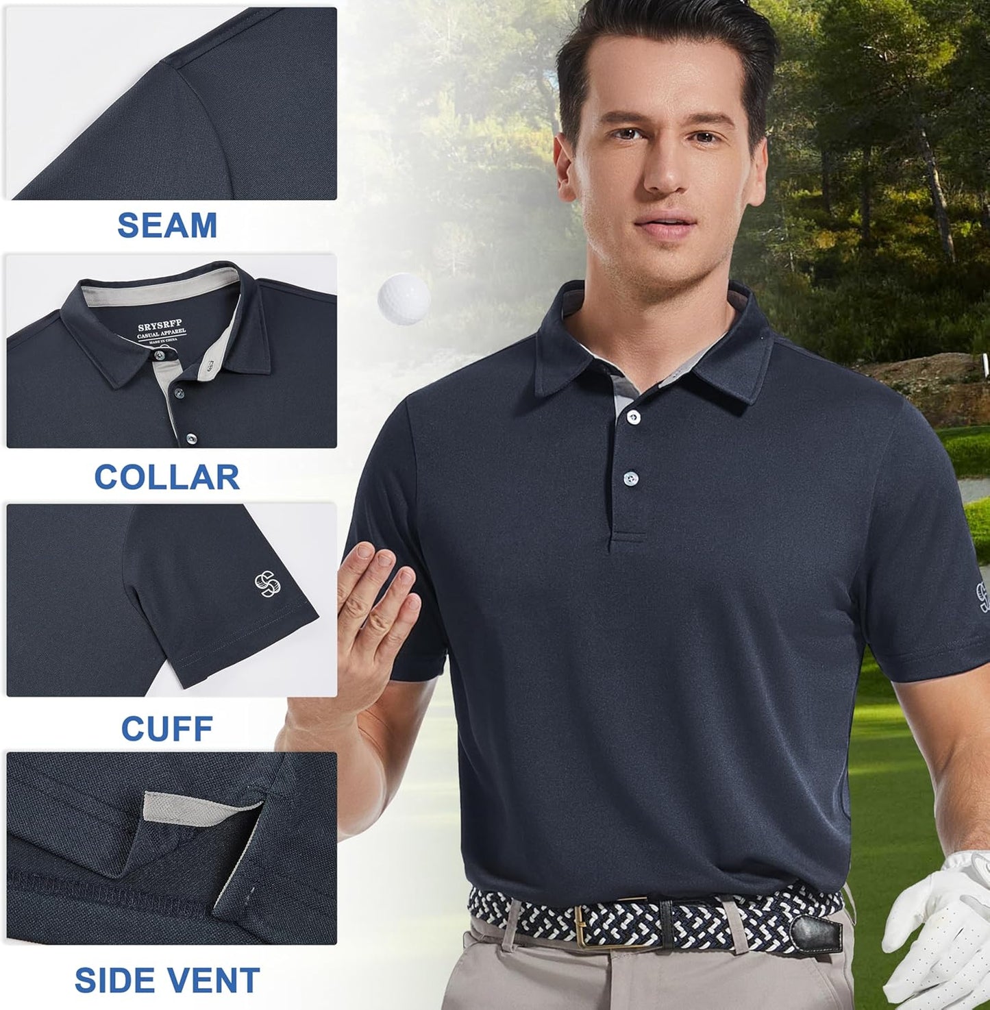 Mens Golf Shirt Short Sleeve Moisture Wicking Dry Fit Performance Solid Casual Pique Collared Golf Polo Shirts for Men