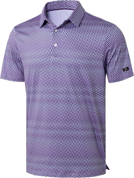 Obla Mens Golf Polo Shirts Short Sleeve Dry Fit Performance Moisture Wicking Casual Print Collared Golf Shirts for Men