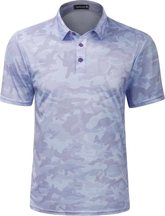 TAPULCO Mens Quick Dry Polo Shirts Camouflage Pattern Performance Athletic Lightweight Breathable Casual Golf Tshirts