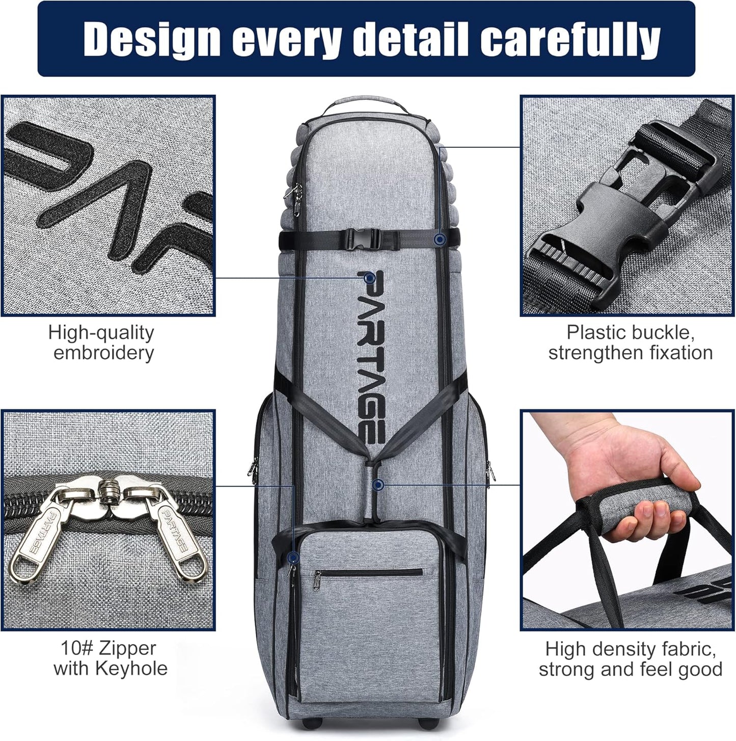 Partage Golf Travel Bag with Wheels, Golf Travel Case for Airlines, 900D Heavy Duty Oxford -Black