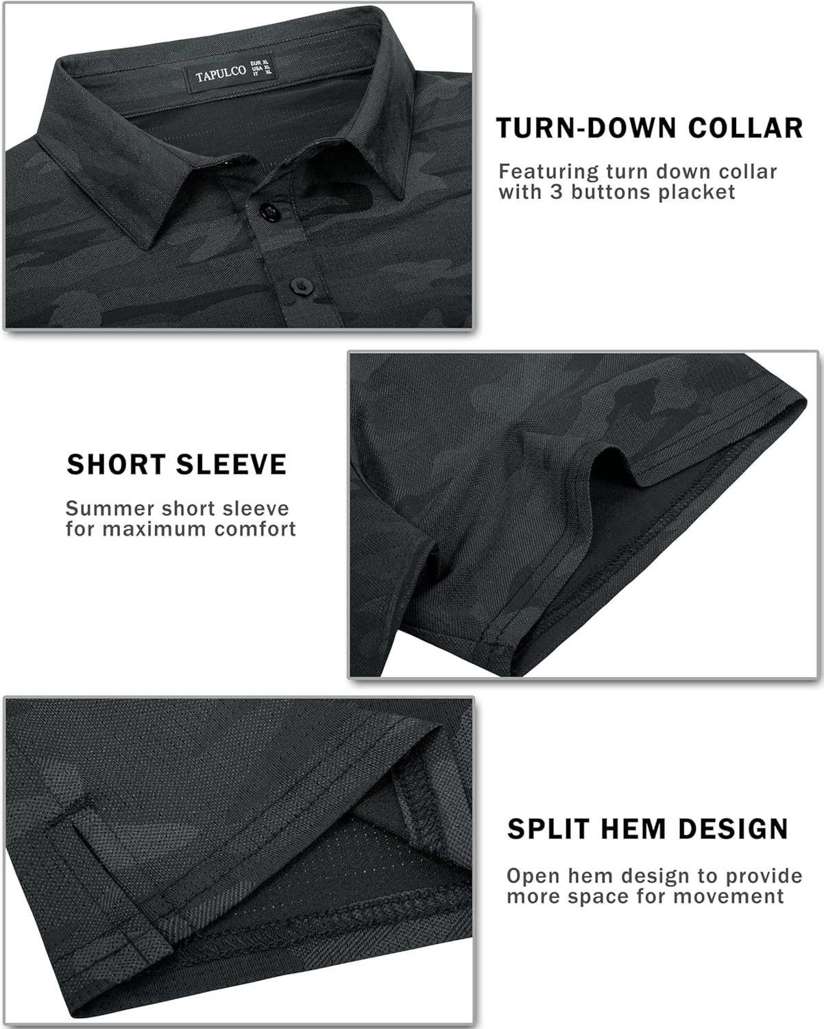 TAPULCO Mens Quick Dry Polo Shirts Camouflage Pattern Performance Athletic Lightweight Breathable Casual Golf Tshirts