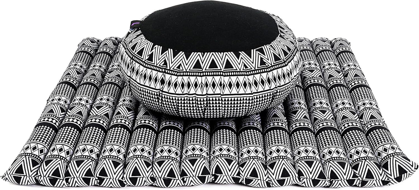 Leewadee Meditation Cushion Set – 1 Round Zafu Meditation Pillow and 1 Square Roll-Up Zabuton Meditation Mat, Pillows Bundle Filled with Kapok