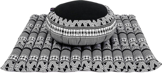 Leewadee Meditation Cushion Set – 1 Round Zafu Meditation Pillow and 1 Square Roll-Up Zabuton Meditation Mat, Pillows Bundle Filled with Kapok