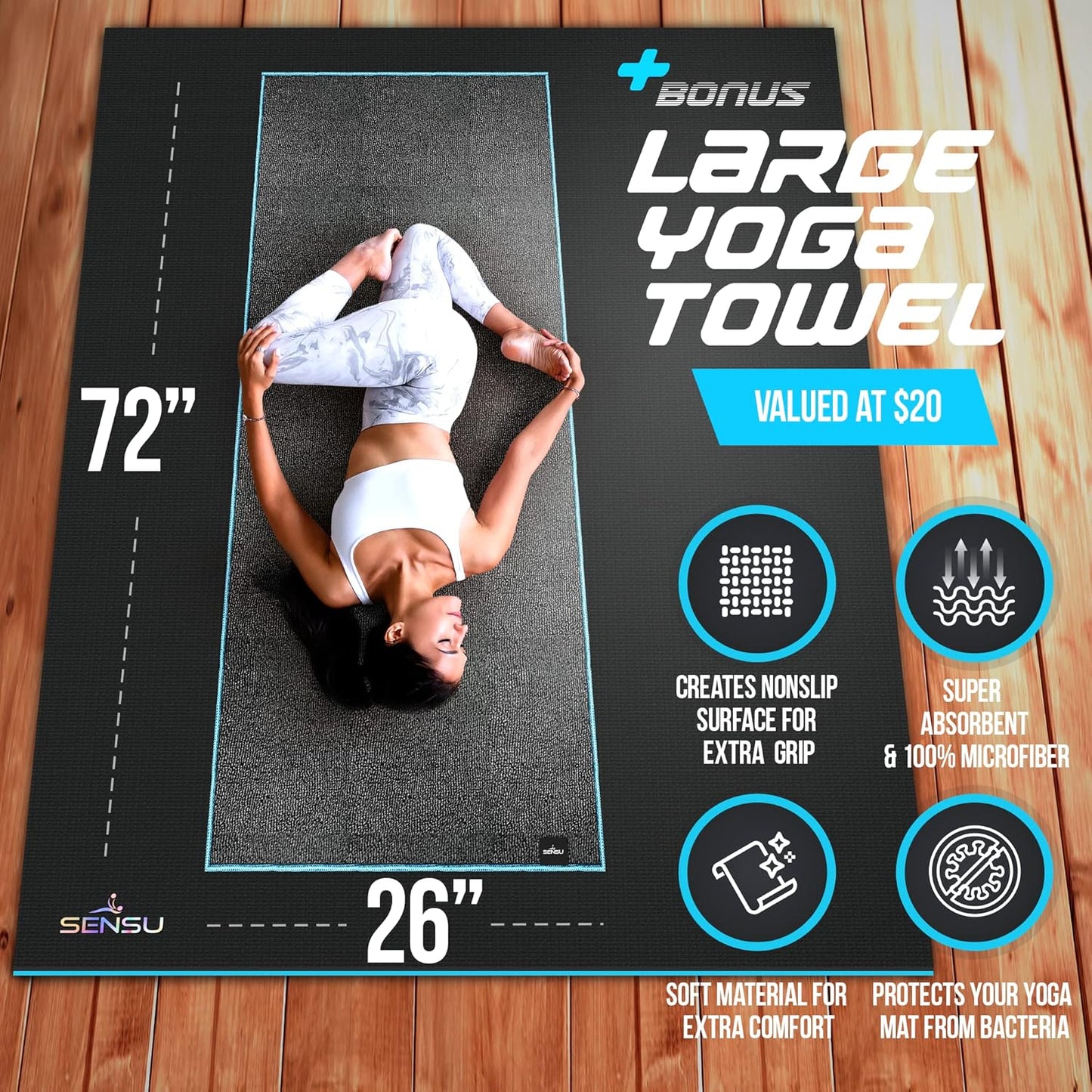 Sensu Large Yoga Mat - 7' x 5' x 9mm Extra Thick Yoga Mat for Men and Women - Non-Slip Surface for Extra Grip - Ideal for Hot Yoga, Pilates, Grounding and Meditation at Home or in Studios