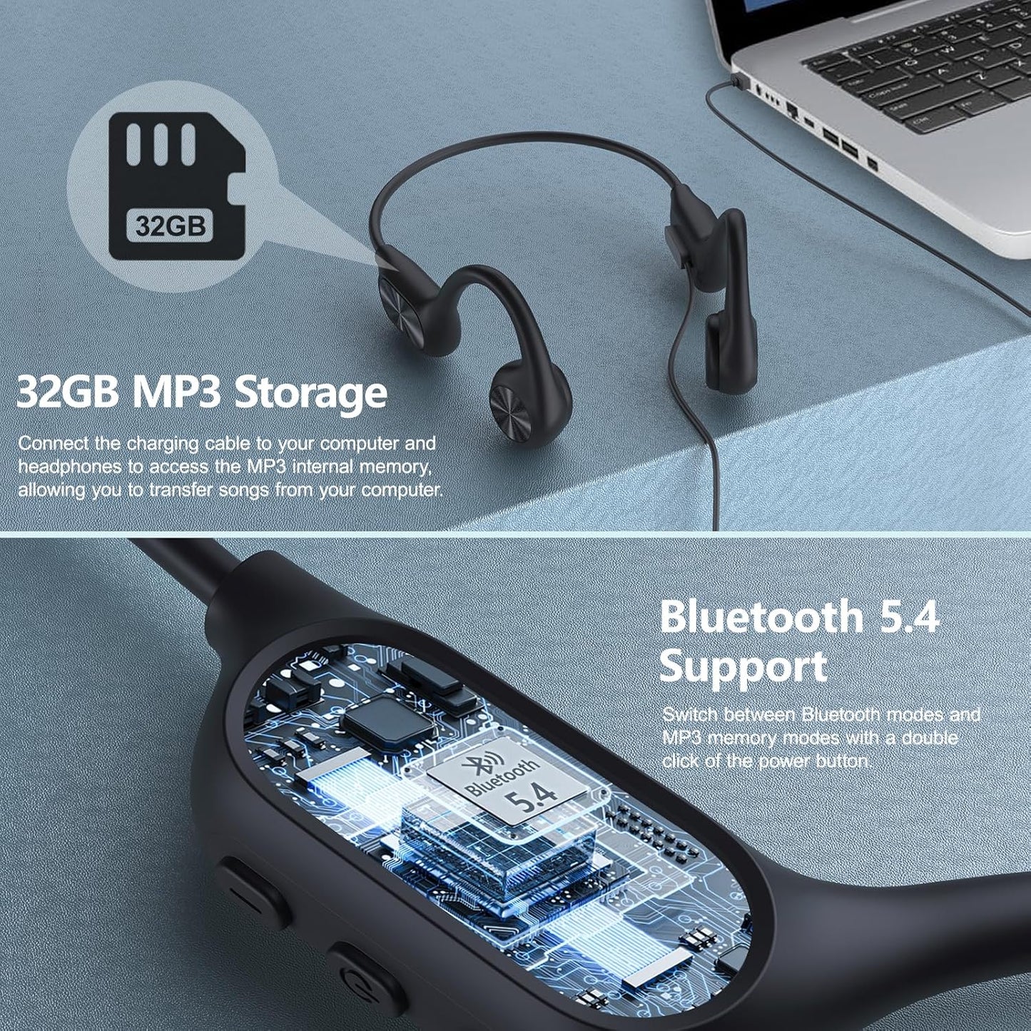 Swimming Headphones,Bone Conduction Headphones Bluetooth 5.4,IPX8 Waterproof,32G Memory Sports Headphone,Underwater Headphone with MP3-Player for Swim,Open Earphones for Swimming Running