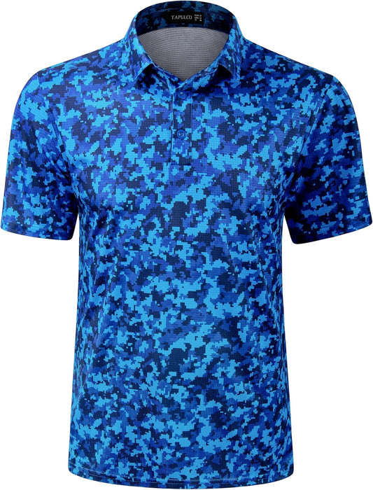 TAPULCO Mens Quick Dry Polo Shirts Camouflage Pattern Performance Athletic Lightweight Breathable Casual Golf Tshirts