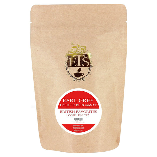 Double Bergamot Earl Grey Tea - 4oz | Loose Leaf Tea Pouches | English Tea Store Blend | Strong Citrus Flavor with Indian & Ceylon Black Tea | Hot or Iced Tea Brewing