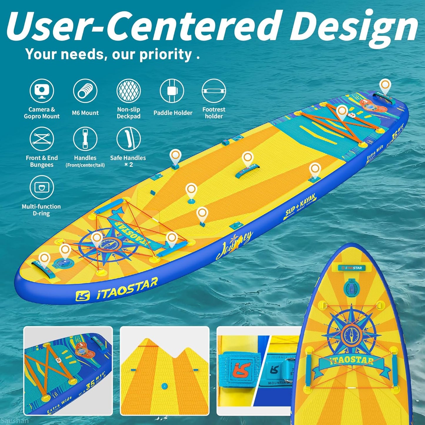 Journey 11'6" / 11'×34" / 11'×35" Extra Wide Paddle Board, One-Stop Premium SUP Board Accessories, Tailored Fins, Stable Inflatable Stand Up Paddle Boards for Youth/Adults of All Skill Levels