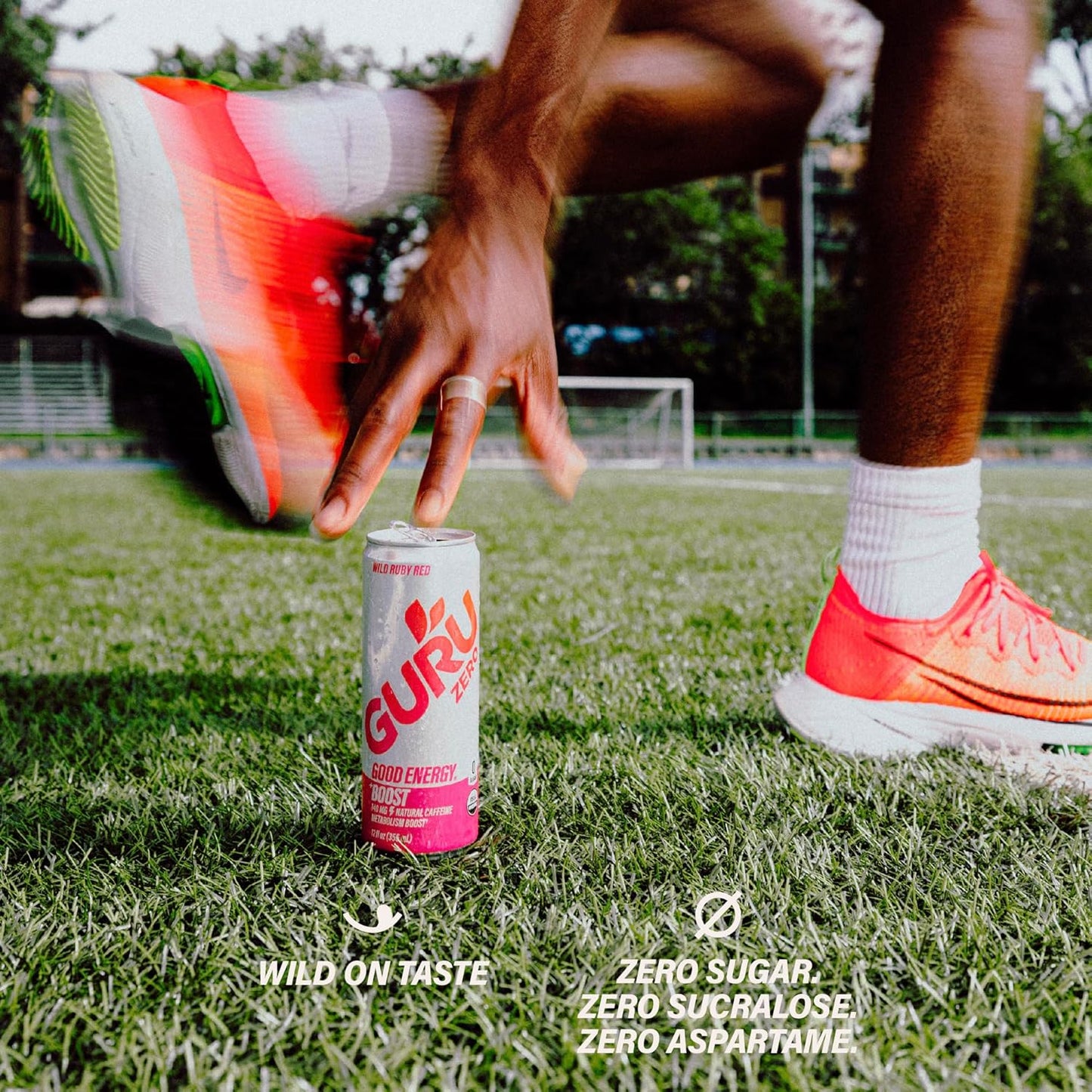 GURU ZERO SUGAR Wild Ruby Red Organic Energy Drinks, Clean Energy Drink with Plant Based Natural Caffeine from Green Tea, Coconut Water, Prebiotic, Zero Added sugars, Gluten Free and Vegan, Pre Workout, Healthy Drinks, 12oz (Pack of 24)