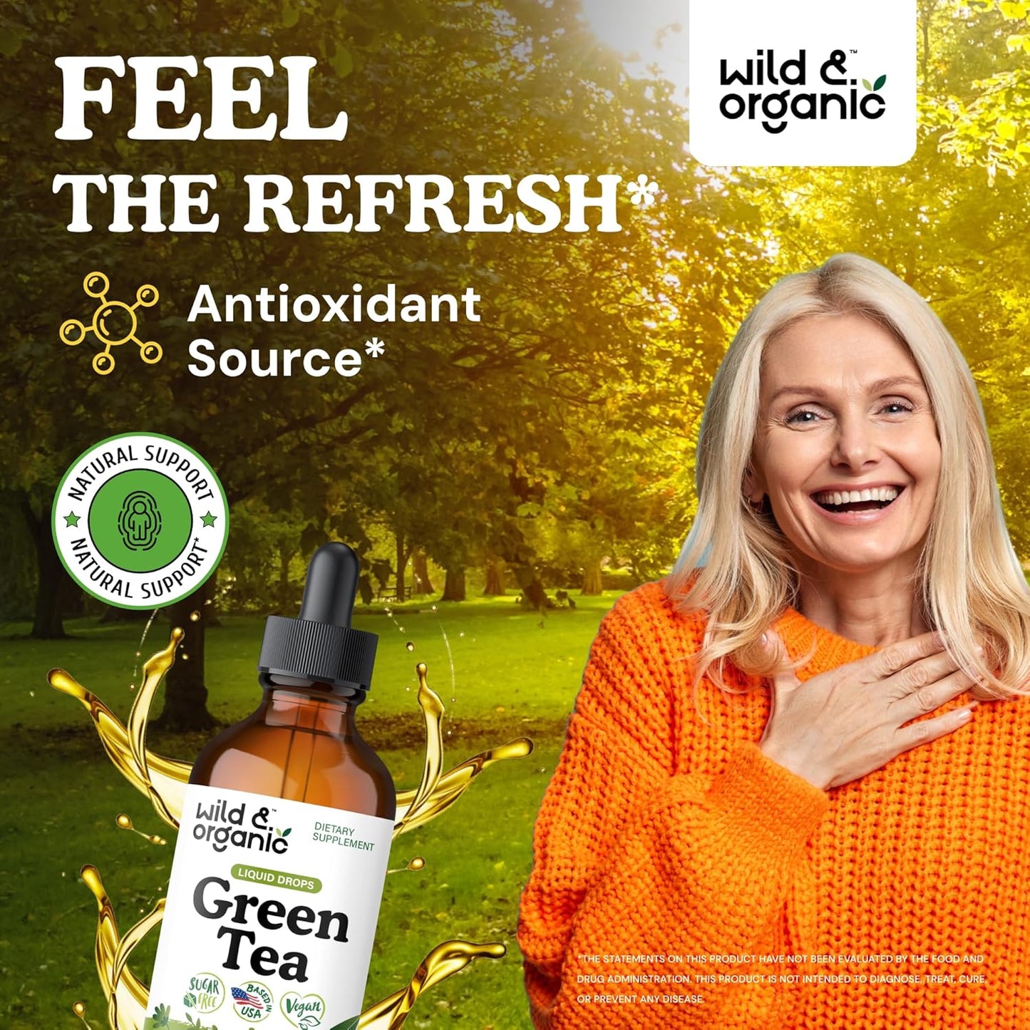 Wild & Organic Green Tea Extract Liquid Drops - Antioxidant-Rich Green Tea Supplement - 2-Month Supply - Vegan, Sugar & Alcohol-Free Camellia Sinensis Tincture - 4 fl oz