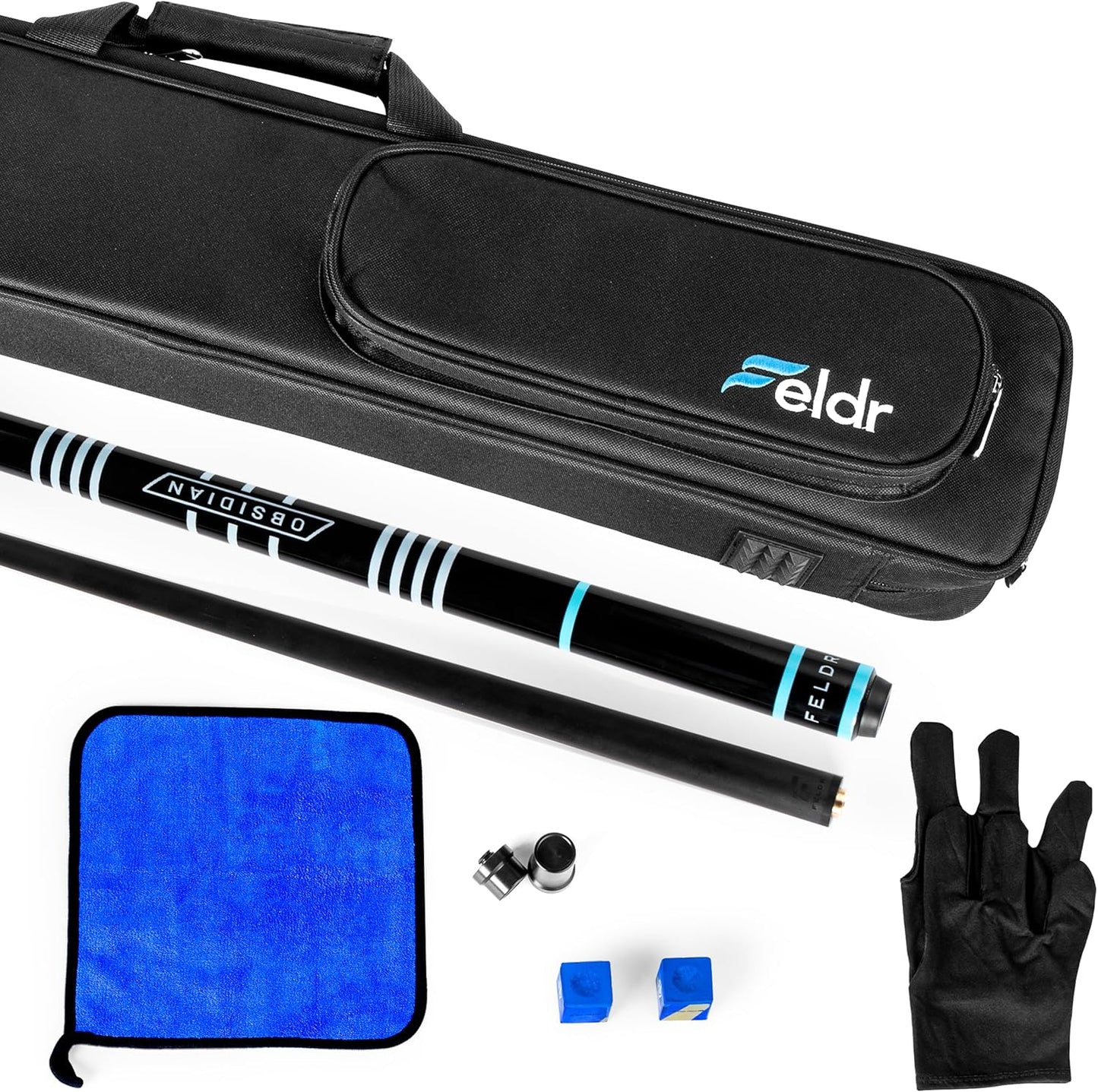 Obsidian Carbon Fiber Pool Cue Stick 57" Billiard Cue Sticks Professional Low Deflection Pool Sticks with 12.5mm Tip, Microfiber Cloth, Gloves, Pool Cue Case & Pool Cue Chalk for Adults