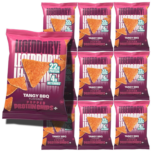 Legendary Foods Tangy BBQ Protein Chips – Popped Tortilla Style – 22g High Protein, 4g Net Carbs, Low Sugar, Gluten Free, Keto Snack Packs – 10 Count – Healthy Crunchy Chips