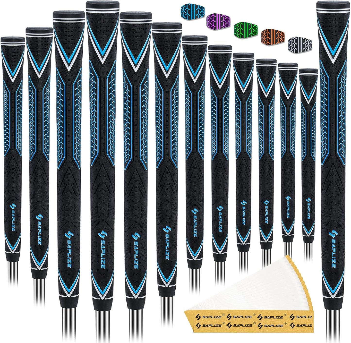 SAPLIZE High-performance Rubber Golf Grips 13 Pack, High Shock Absorption, Non-slip, Choose from 13 Grips with 15 Tapes or Full Regripping Kit, Available in Standard/Mid/Jumbo Sizes, CC10 Series
