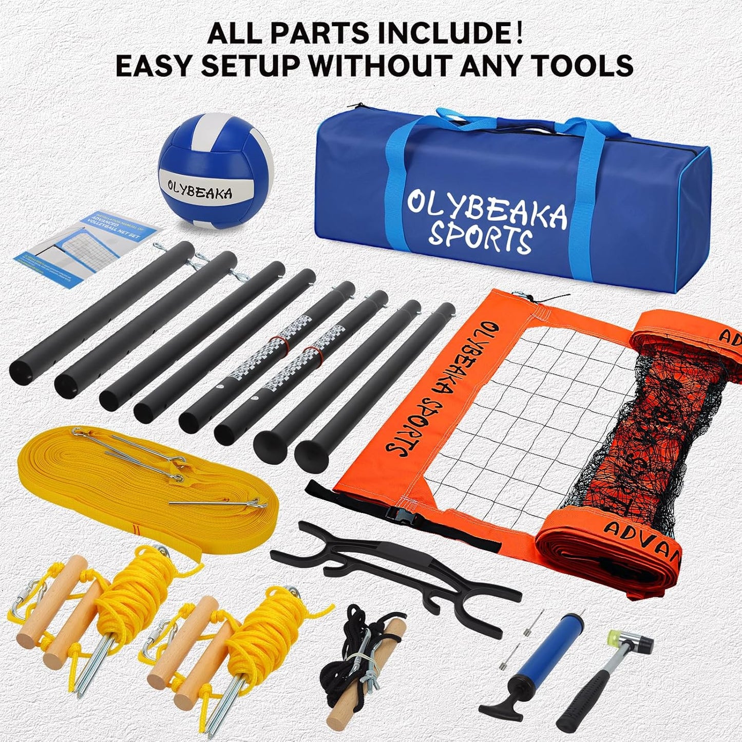 Outdoor Professional Volleyball Net Set for Backyard Beach with Heavy Duty Adjustable Aluminum Poles, Upgraded Anti-sag Net, PU Volleyball and Pump, Boundary Line, Large Carry Bag