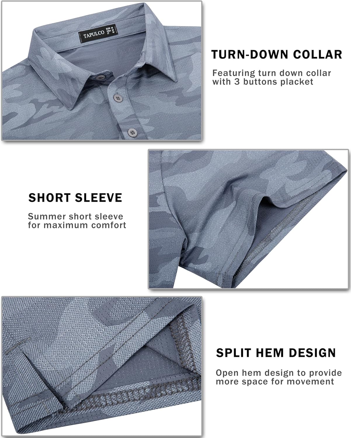 TAPULCO Mens Quick Dry Polo Shirts Camouflage Pattern Performance Athletic Lightweight Breathable Casual Golf Tshirts