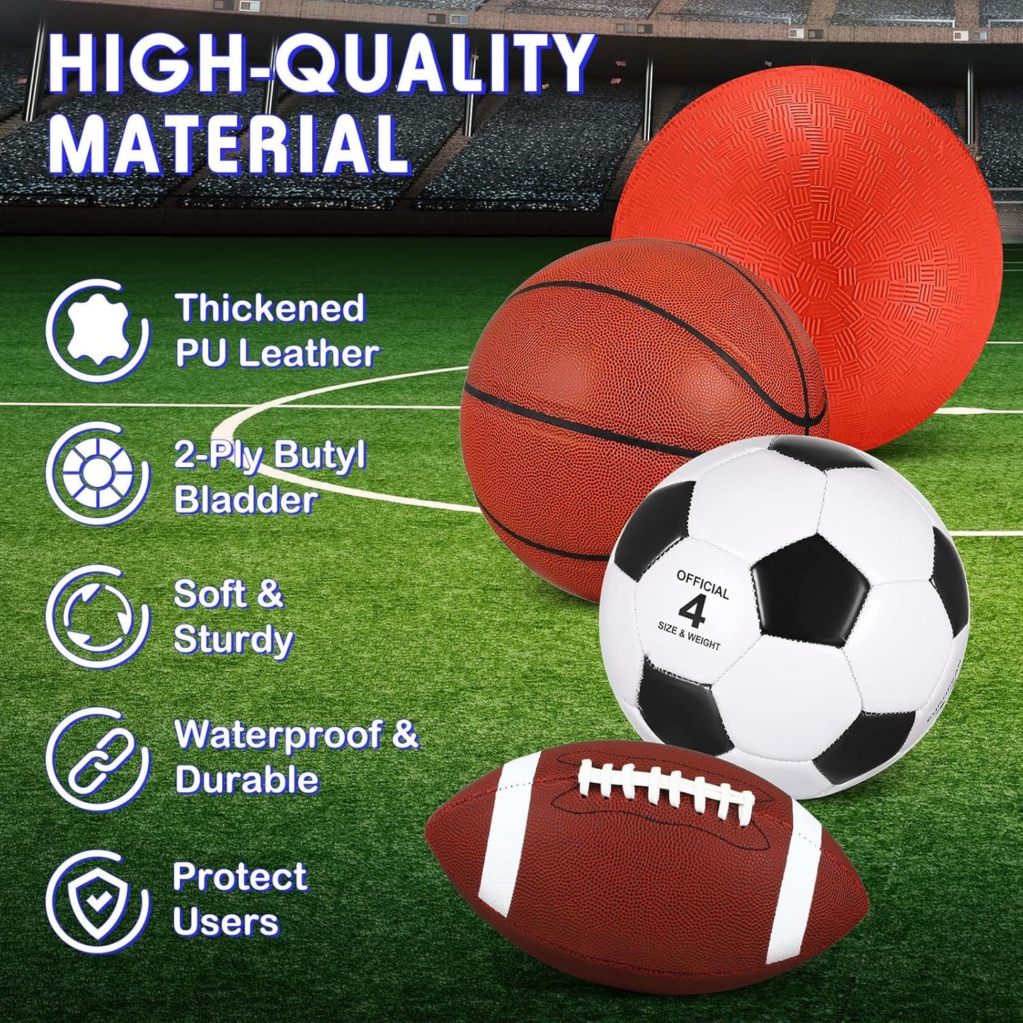 Liliful 8 Pcs Sport Balls Set with Pump Mesh Bag Gifts for Kid Teen Operation Christmas Basketball Soccer Football Playground Ball for Christian Charity Donation Student Team PE Class
