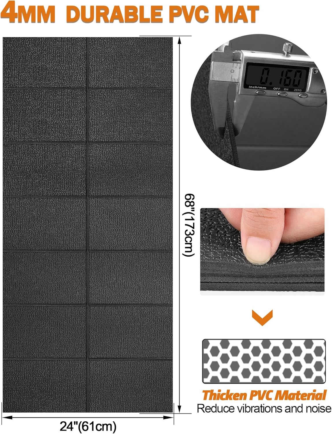 Treadmill Mat, 5'x2.5'/5.6'x2'/6.5'x3'/8'x3',6mm Thickness Exercise Equipment Mat for Carpet Hardwood Floors, Compatible with Walking Pad,Spin Bike,Elliptical Trainer,Rowing Machine