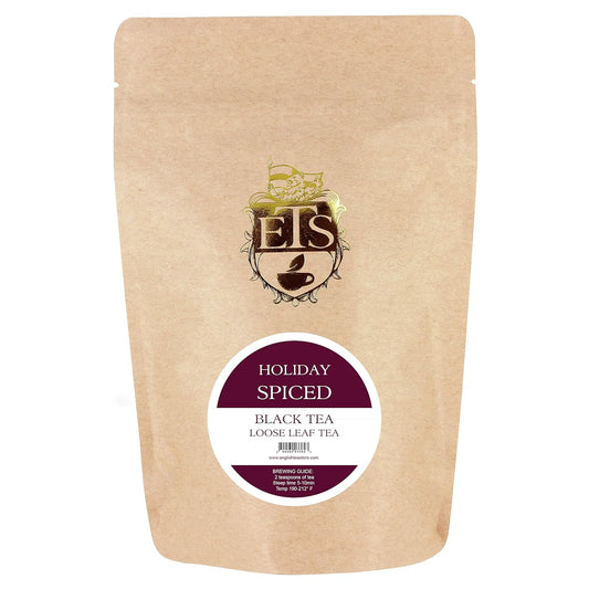 Holiday Spiced Flavored Black Tea | Loose Leaf Pouches 4oz| Cozy Cinnamon Clove Orange Spice Blend | Warm Aromatic Festive Winter Tea | Perfect for Gifting Fireside Moments English Tea Store