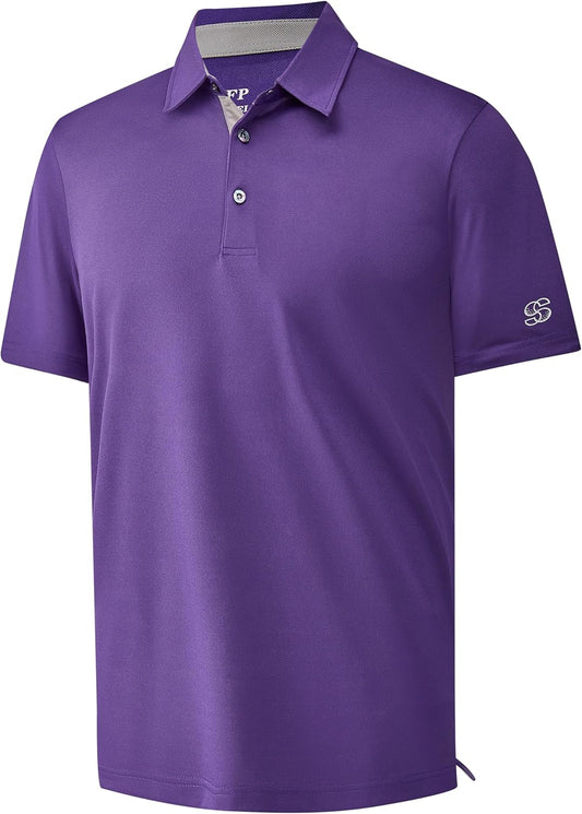 Mens Golf Shirt Short Sleeve Moisture Wicking Dry Fit Performance Solid Casual Pique Collared Golf Polo Shirts for Men