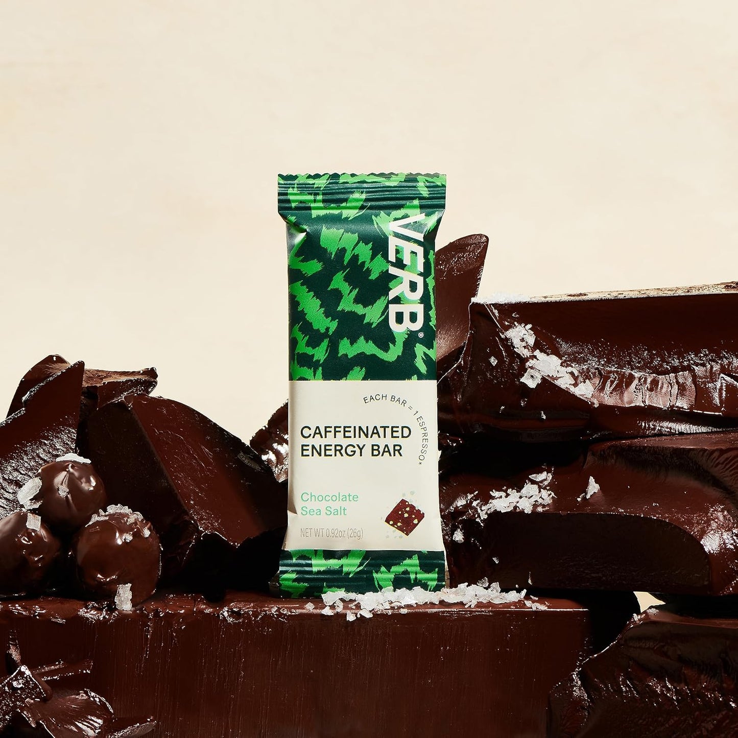 Verb Caffeinated Energy Bars Chocolate Sea Salt (26g, Pack of 16) 110-Calorie Delicious Low Sugar Energy Bar - Vegan Gluten Free On-the Go Snack with 80mg Green Tea Caffeine Only Real-Food Ingredients
