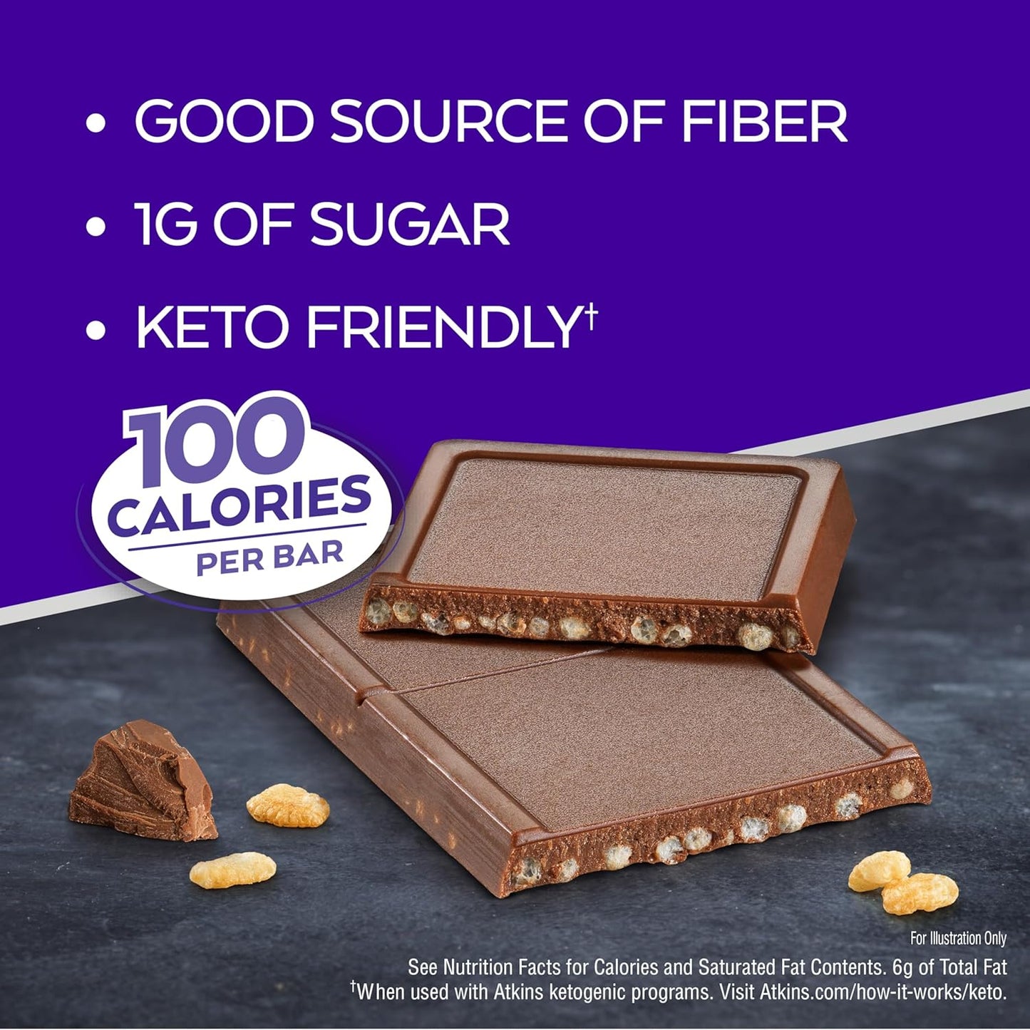 Atkins Endulge, Crunchalicious Bar, 1g Net Carbs, 1g Sugar, Good Source of Fiber, 5 Count (Pack of 8)