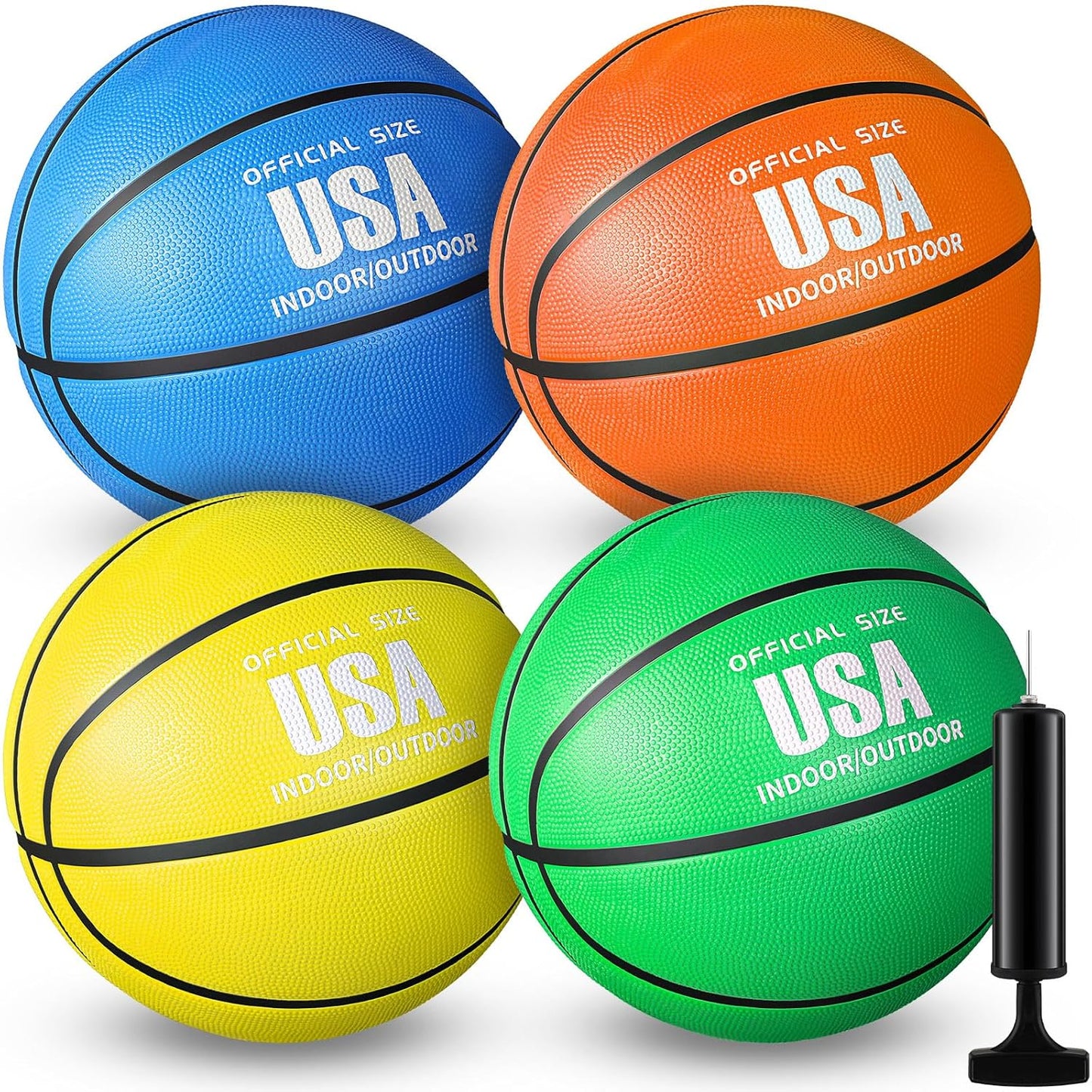 Libima 4 Pcs Rubber Basketball with Pump Official Size Indoor Outdoor Basketball Game Practice Training Kid Teen Women Men Streetbball Sport Gift Back to School