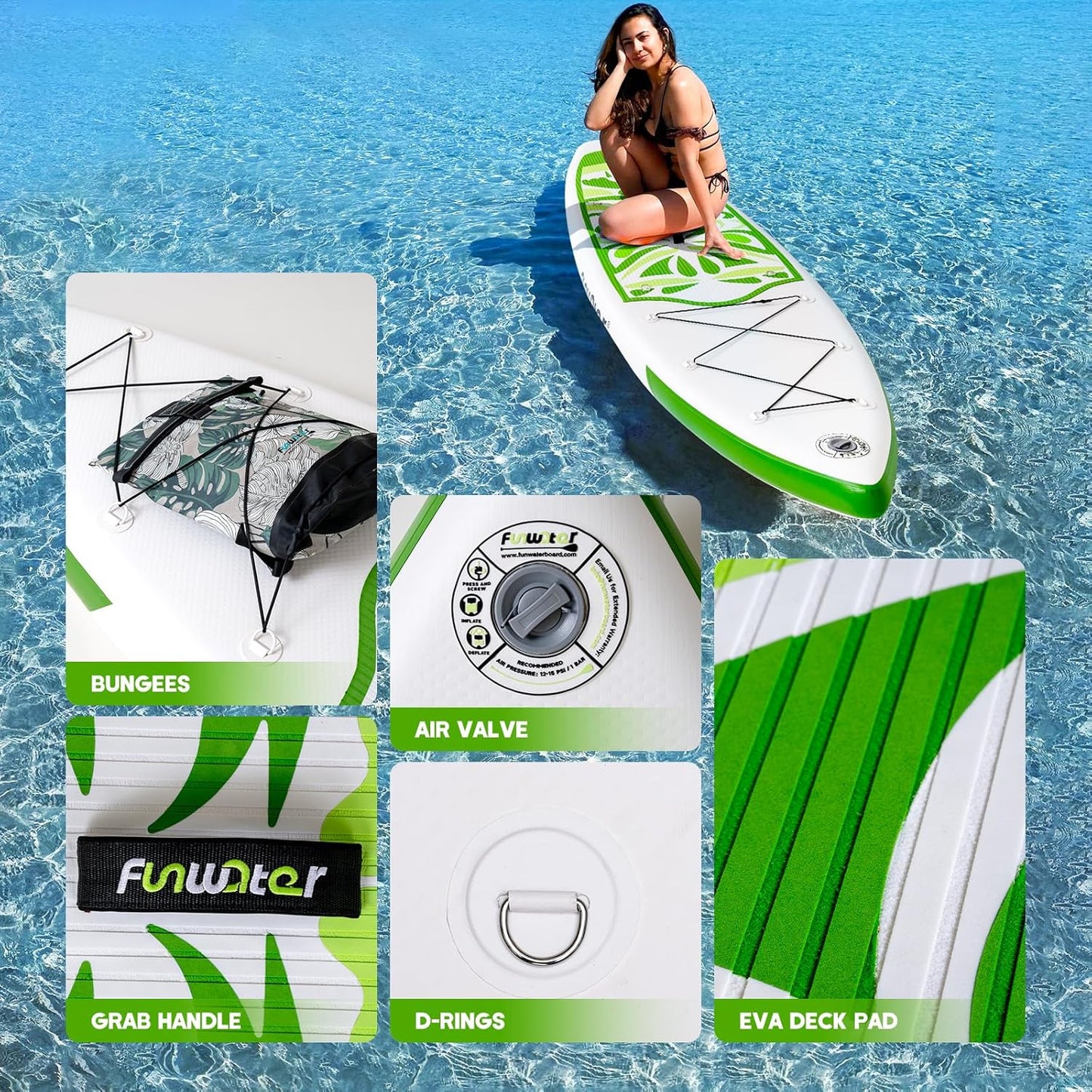FunWater Inflatable Ultra-Light Stand Up Paddle Board for All Skill Levels with Premium SUP Paddleboard Accessories,Non-Slip Comfort Deck for Youth & Adults