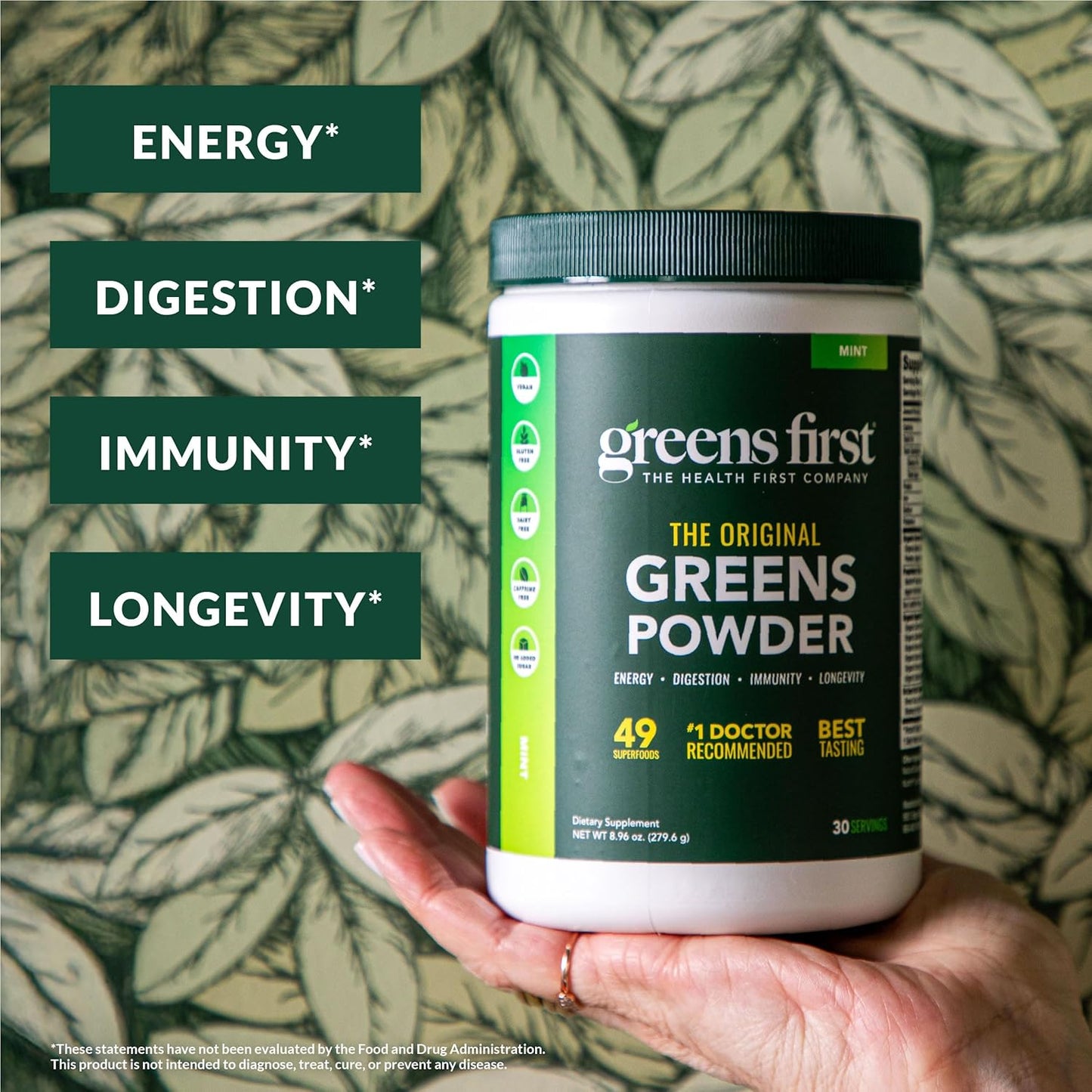 Greens First Original Greens Powder - 49 Superfoods - Organic Fruits & Veggies - Prebiotics, Probiotics & Digestive Enzymes - Antioxidant Smoothie - Dairy Free, Vegan, Non-GMO (Chocolate, 30 Servings)