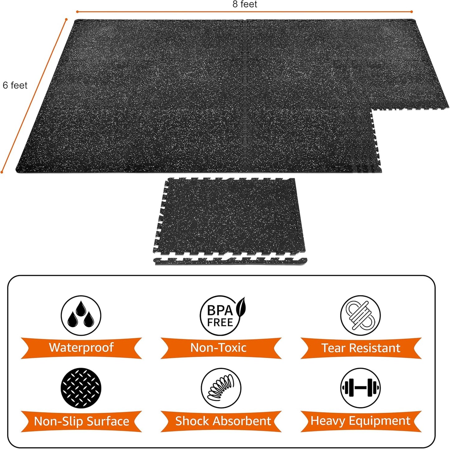 Sivan Fitness 1/2" Thick Rubber Top High-Density EVA Foam Gym Flooring for Home Gym - 48 Sq Ft Exercise Mat Tiles for Workout, Yoga, MMA, Heavy Exercise Equipment Mat - 12 Interlocking Gym Floor Mat