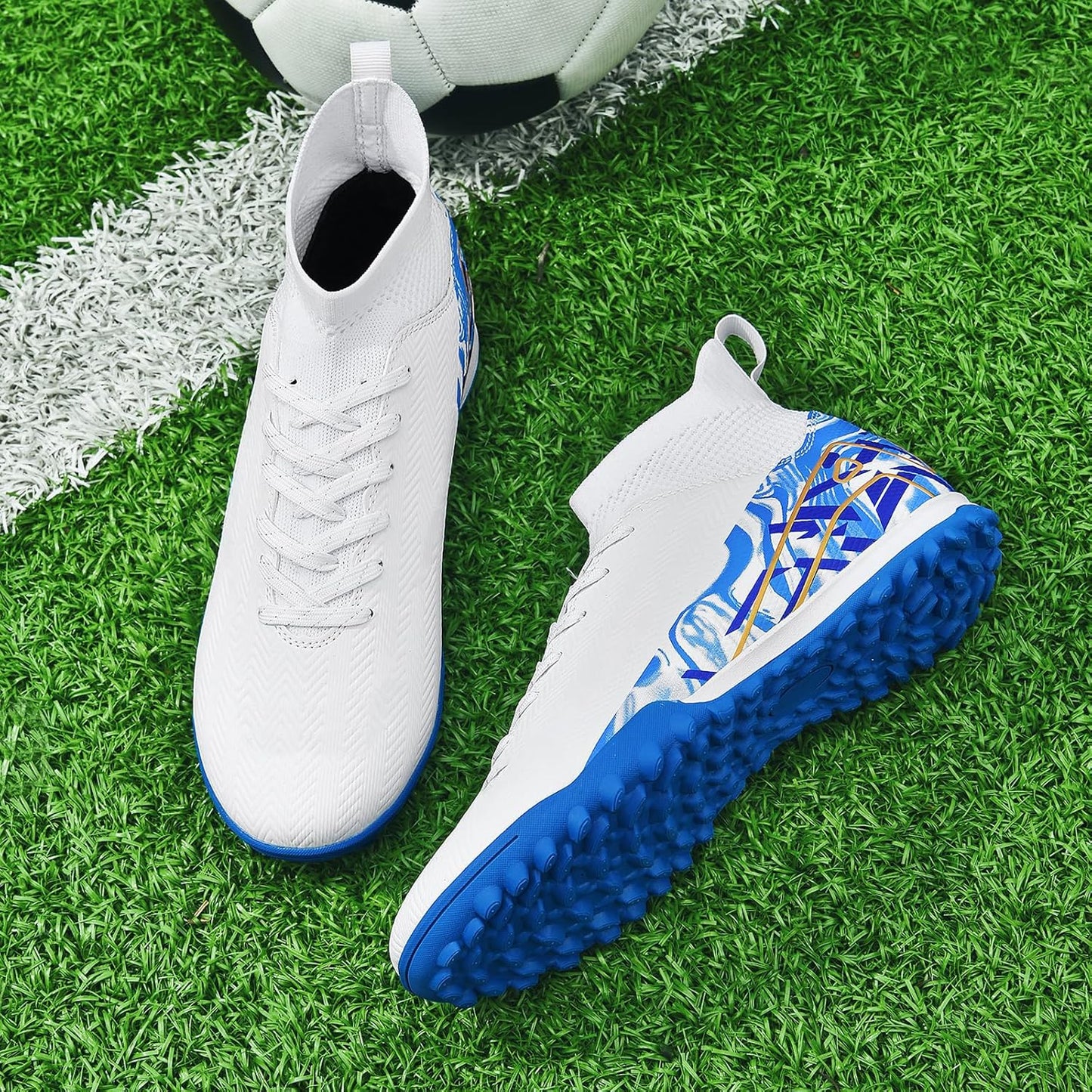 Indoor Soccer Cleats Mens Womens Turf Soccer Cleats Wide Socer Shoes FG AG TF High Ankle Football Boots