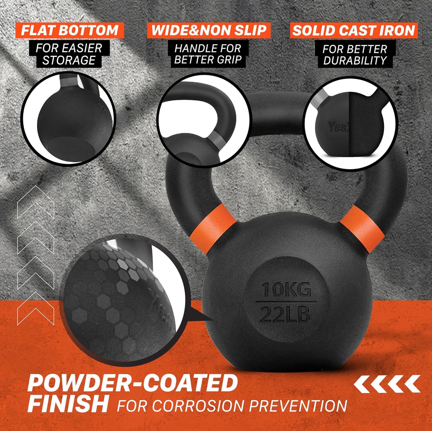 Yes4All Powder Coated Cast Iron Kettlebell Strength Training Kettlebells Weight Set for Full Body Workout, Home Gym