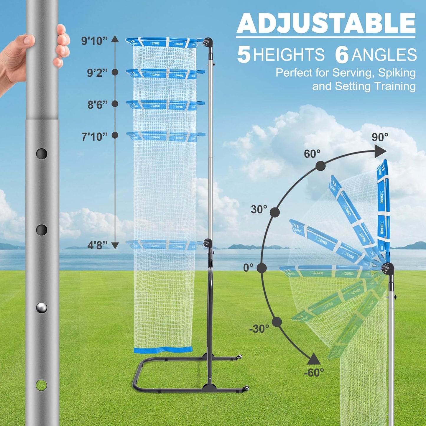 Volleyball Setter Trainer Net Setting Training Equipment Target Practice Indoor or Outdoor, Adjustable Height (4.6 ft-9.8 ft) and Angle for Serving Spiking Drills System