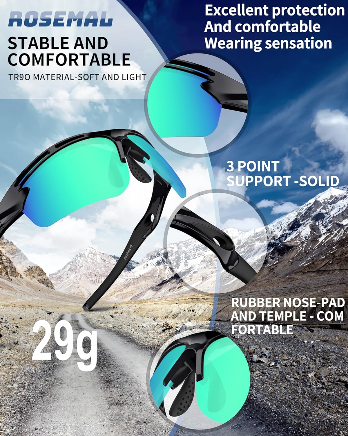 Polarized Sports Sunglasses for Men Women,UV400 Protection Sunglass for Running Cycling Fishing Hiking TR90