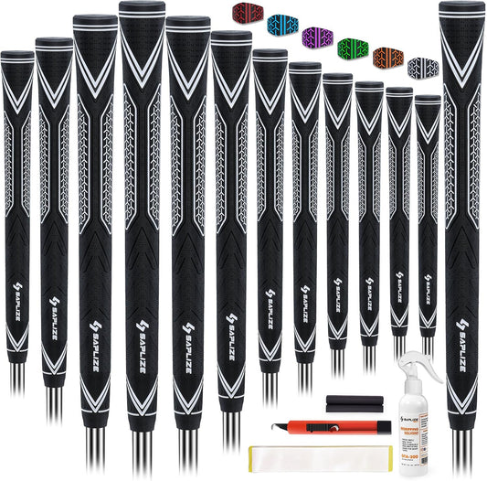 SAPLIZE High-performance Rubber Golf Grips 13 Pack, High Shock Absorption, Non-slip, Choose from 13 Grips with 15 Tapes or Full Regripping Kit, Available in Standard/Mid/Jumbo Sizes, CC10 Series