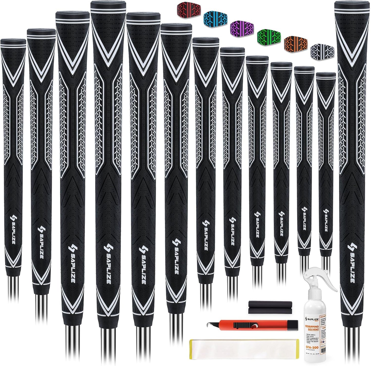 SAPLIZE High-performance Rubber Golf Grips 13 Pack, High Shock Absorption, Non-slip, Choose from 13 Grips with 15 Tapes or Full Regripping Kit, Available in Standard/Mid/Jumbo Sizes, CC10 Series