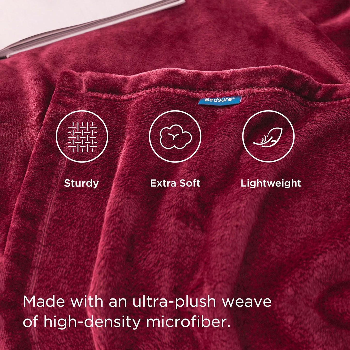 Flannel Fleece Luxury Blanket Red Queen(90"x90") Size Lightweight Cozy Plush Microfiber Solid Blanket by Bedsure