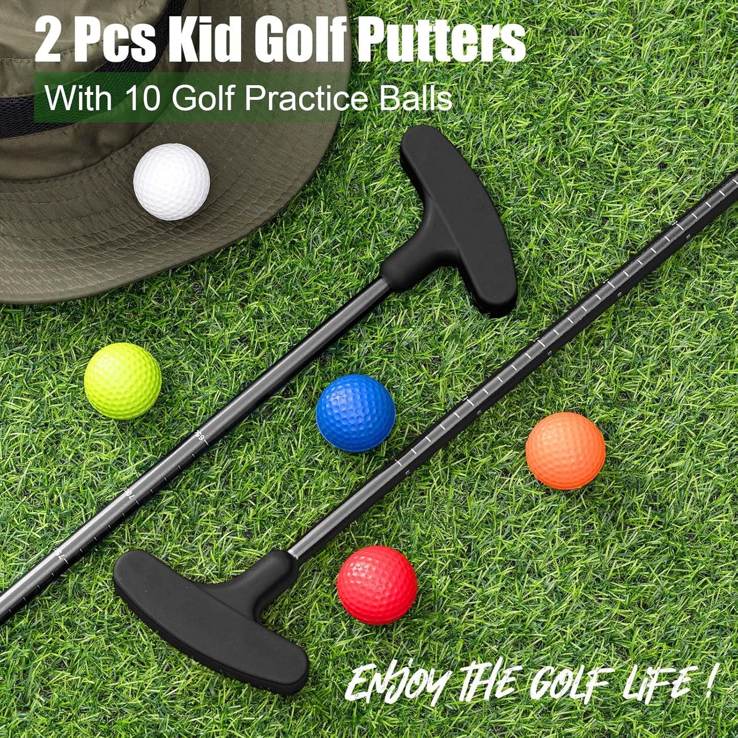 Lenwen 2 Pcs Golf Putter for Men Women Adjustable Length Two Way Putter Right or Left Handed Golfers Mini Golf Club with Practice Balls for Adults