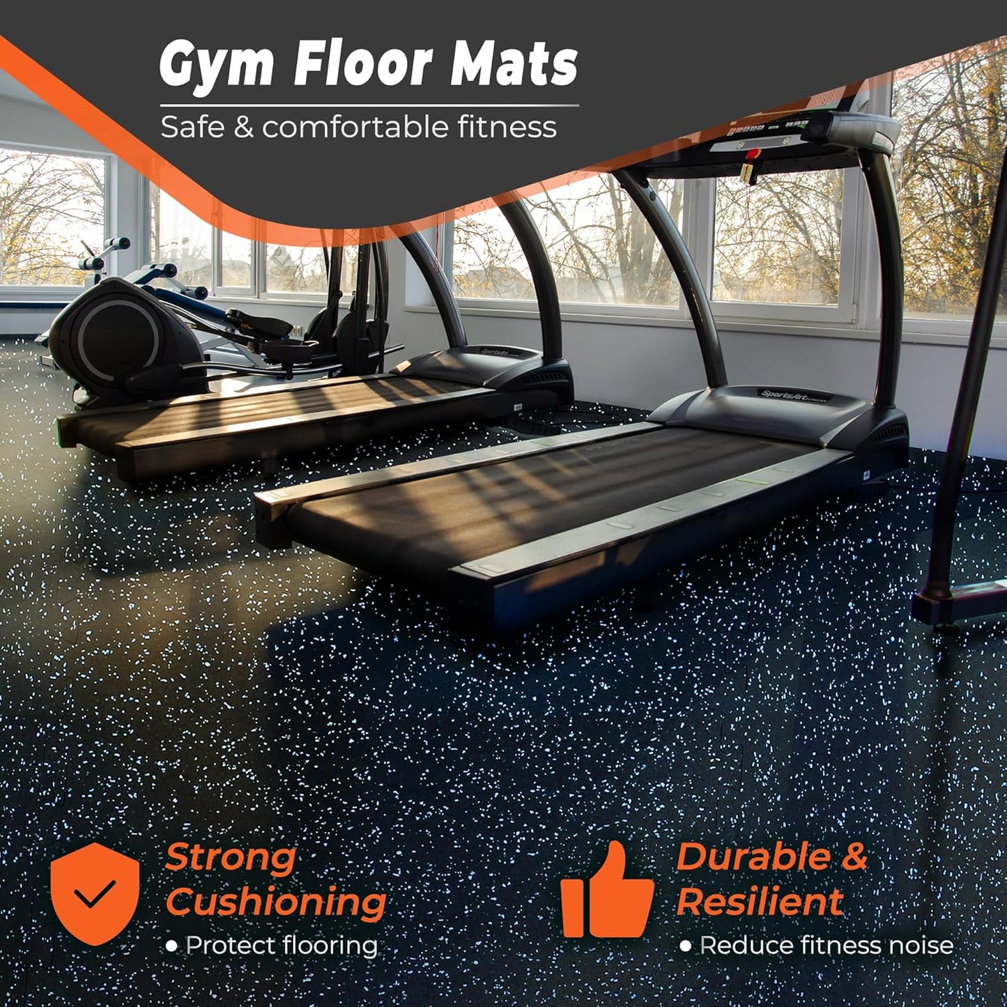 SUPERJARE 0.4 Inch Flooring for Home Gym, 24 Tiles Floor Mat With Heavy Duty Rubber Top, Interlocking Mats, 24" x 24" Workout Exercise Equipment (96 sqft), Black/Blue